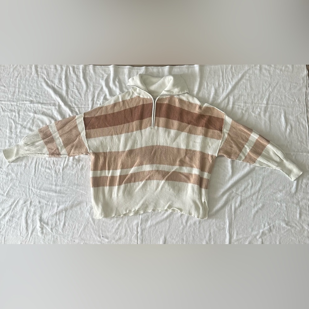 Aerie Ribbed Knit Quarter Zip Sweater in Cream